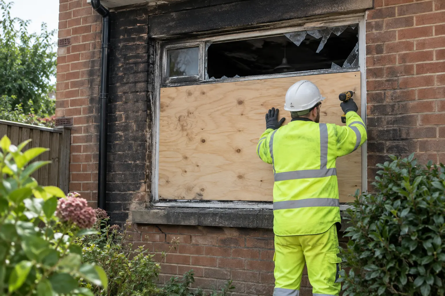 boarding up after fire service photograph